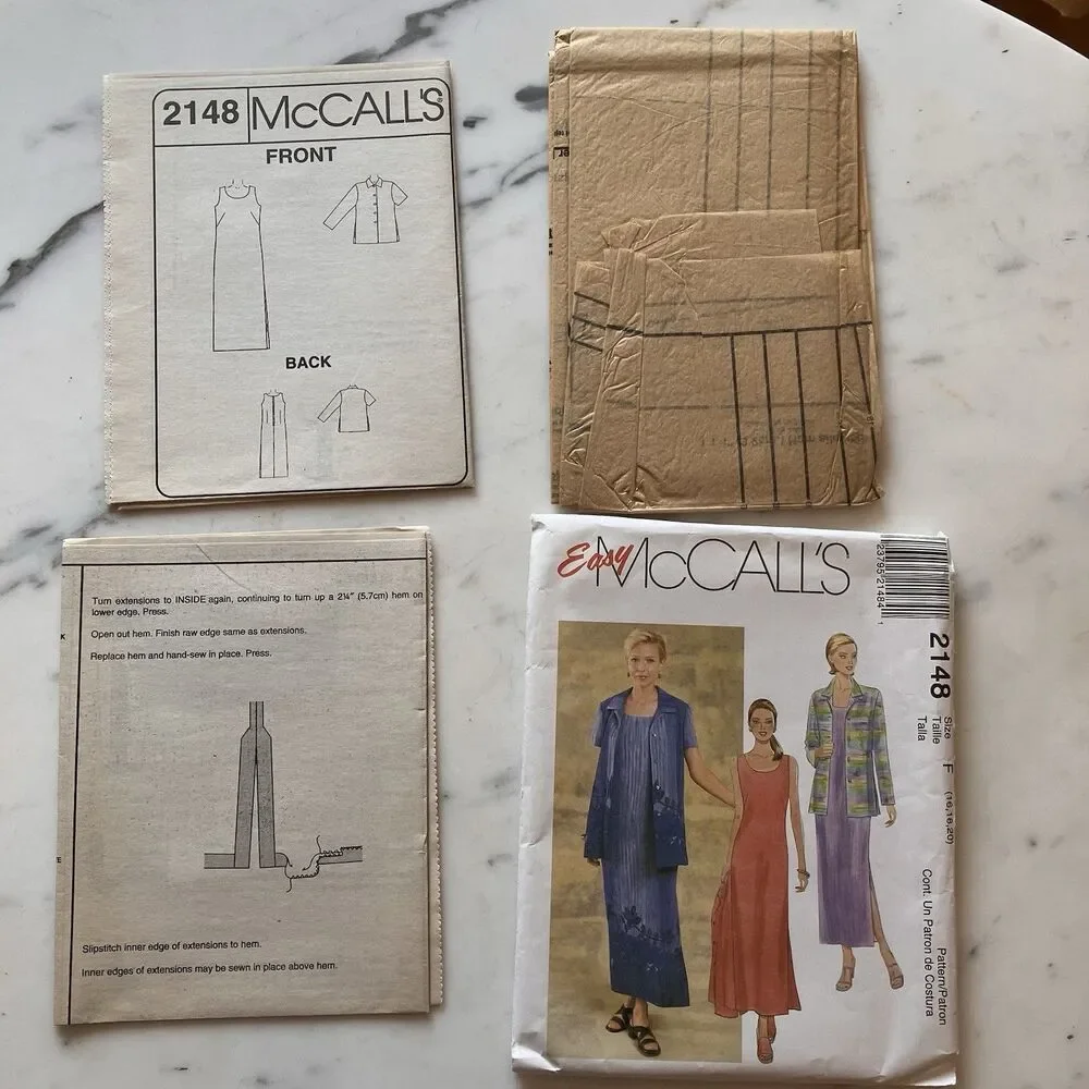 McCall's 2148 Scoop Neck Dress &‎ Unlined Jacket Sz 16-20 Uncut Pattern Vtg 90s